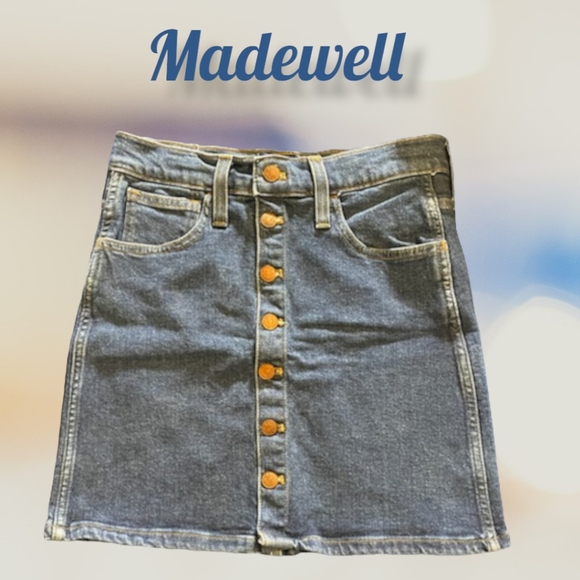 Madewell Button Front Straight Denim Mini Skirt - Picture 1 of 4